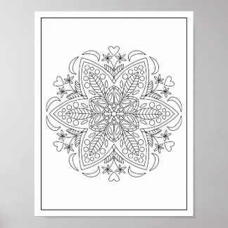 Affiche Six Pétales Fleur Mandala Géométrique Couleur adul