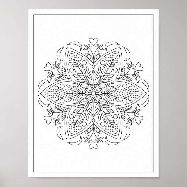 Affiche Six Pétales Fleur Mandala Géométrique Couleur adul (Devant)