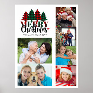 Affiche Six Photo Nom personnalisé Plaid Christmas Wall Po