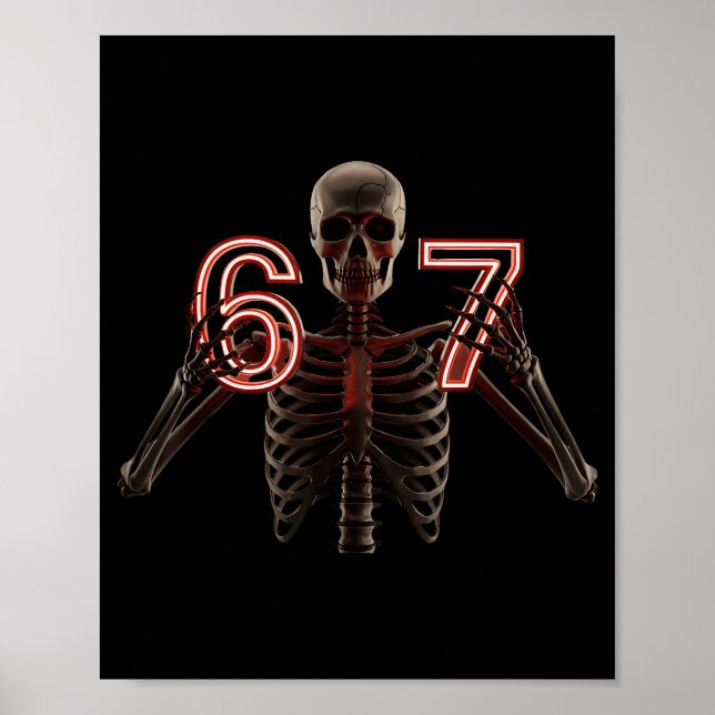Affiche Six Seven 6 7 Meme Funny Skeleton Hands Sign Let's (Devant)