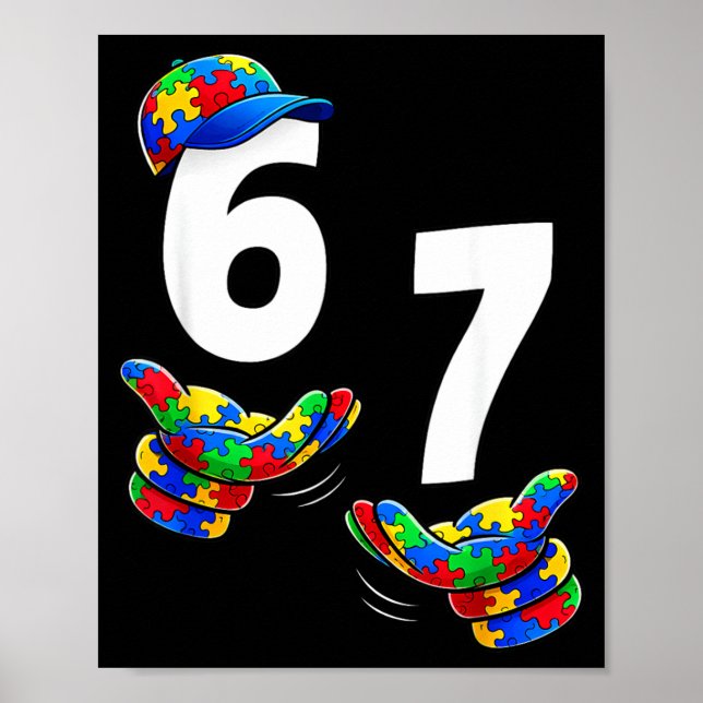 Affiche Six Seven Autism Awareness 67 Mème Puzzle sur l'au (Devant)