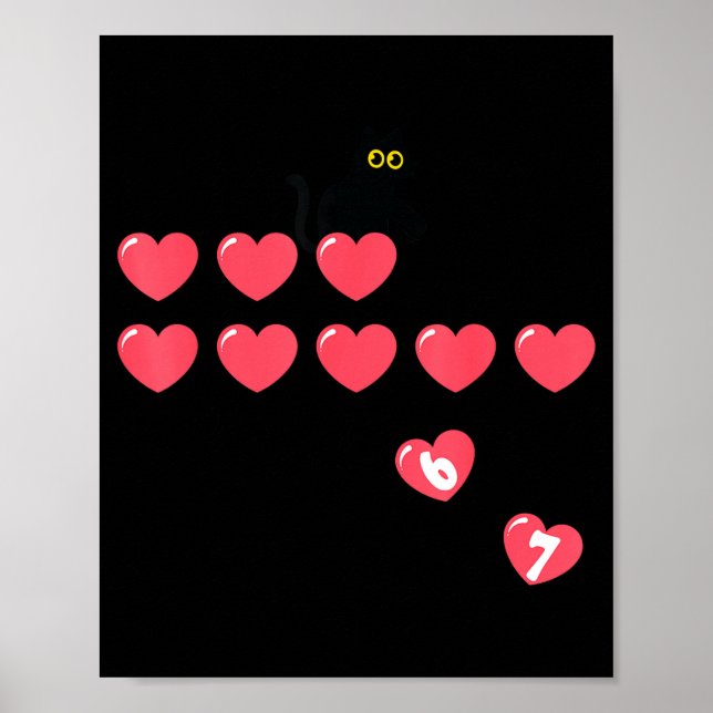 Affiche Six Seven Black Cat Knocking Off Hearts Funny 67 V (Devant)