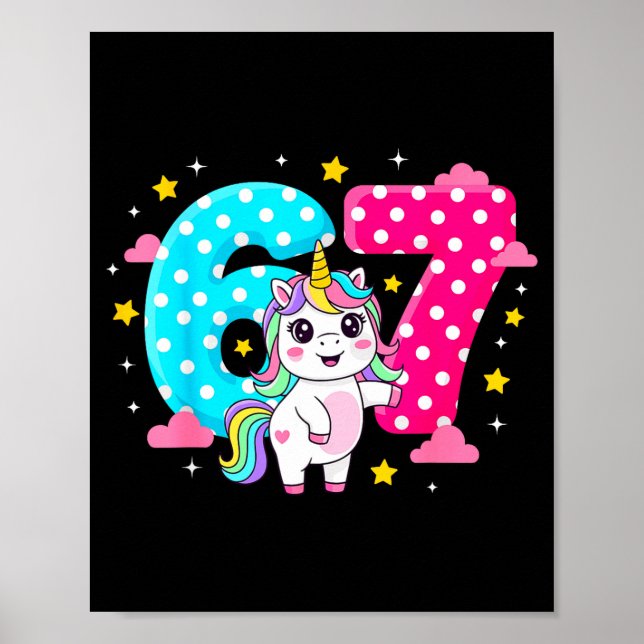Affiche Six Seven Bruh Dabbing Licorne 6 7 Mème 7e Anniver (Devant)