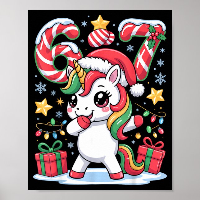 Affiche Six Seven Christmas Unicorn Meme Funny Cute Holida (Devant)
