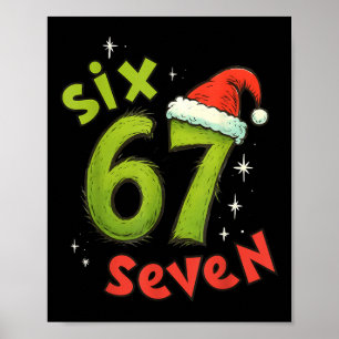 Affiche Six Seven Drôle de Noël Meme Vert Rouge Vacances