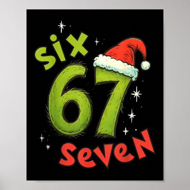 Affiche Six Seven Drôle de Noël Meme Vert Rouge Vacances  (Devant)