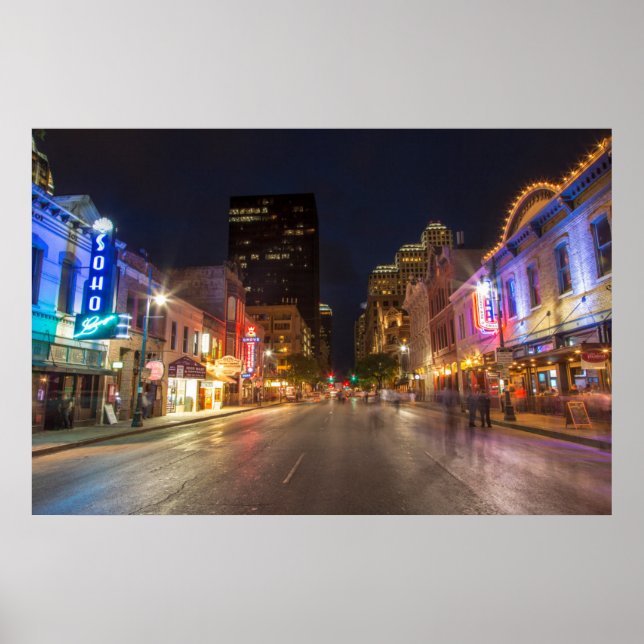 Affiche Sixième Rue À Dusk Dans Le Centre-Ville D'Austin,  (Devant)