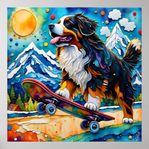Affiche Skateboard Bernese Mountain Dog