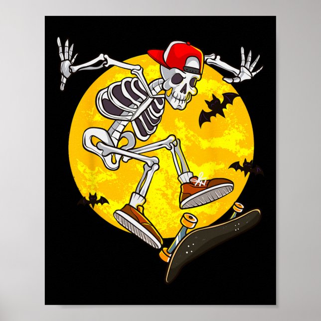 Affiche Skateboard Skeleton Funny Halloween Costume Patina (Devant)