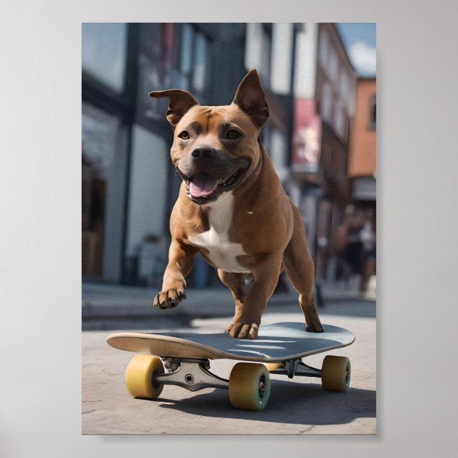Affiche Skateboard Stunt : Un Staffy en déplacement (Devant)