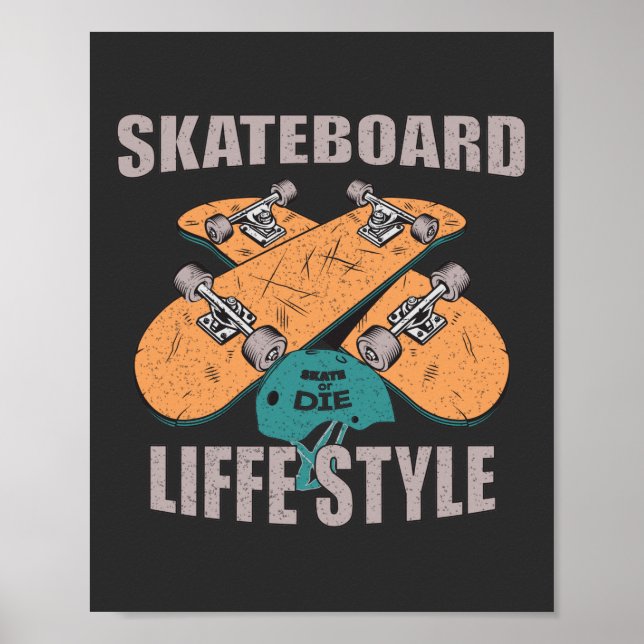 Affiche skateboard style de vie patinage vintage amoureux  (Devant)