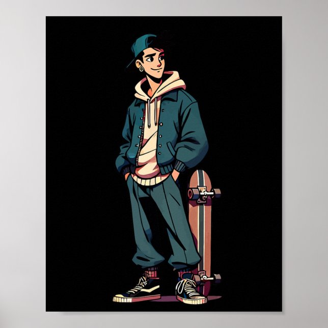 Affiche Skater Boy – Conception Graphique Grunge Skateboar (Devant)