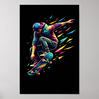 Affiche Skateur Coloré Art Pop Urbain Planche à Roulettes