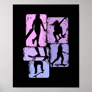 Affiche Skateur Fille Skateuse Enfants qui font du skatebo