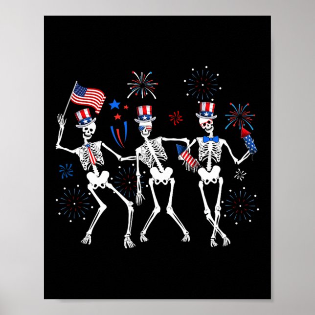 Affiche Skeleton 4 juillet Drapeau américain Skellies (Devant)