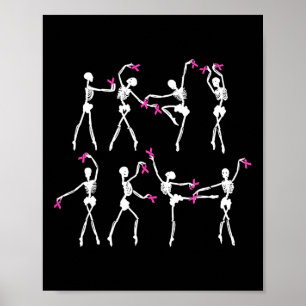 Affiche Skeleton Ballet Danse Ruban rose Cancer du sein Aw