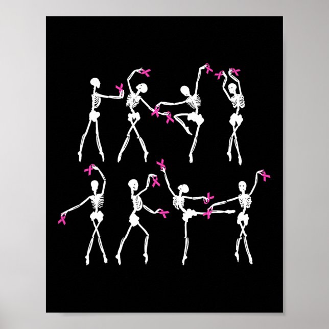 Affiche Skeleton Ballet Danse Ruban rose Cancer du sein Aw (Devant)