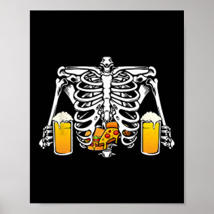 Affiche Skeleton Beer Lover Hamburger Pizza Xray Halloween