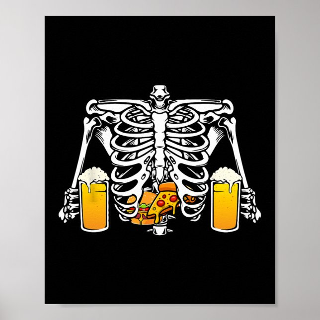 Affiche Skeleton Beer Lover Hamburger Pizza Xray Halloween (Devant)