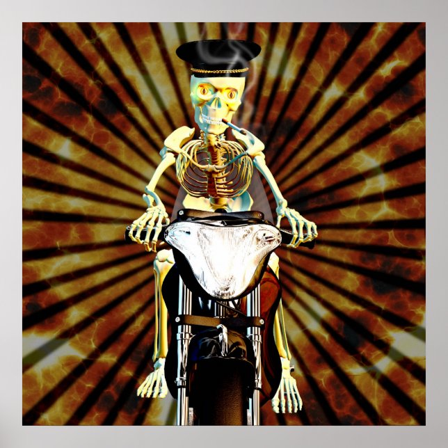 Affiche Skeleton biker fumer une cigarette (Devant)
