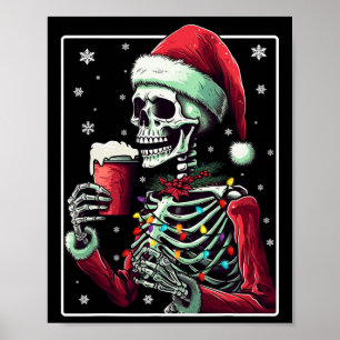 Affiche Skeleton Boire du cacao - Drôle Chocolat Chaud Noë