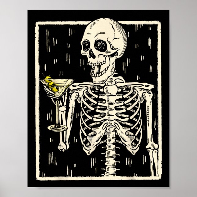 Affiche Skeleton Boire Martini Tail Retro Halloween Cos (Devant)