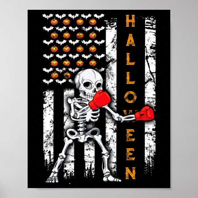 Affiche Skeleton Boxing Halloween Boxer Kickboxing Mma Us  (Devant)