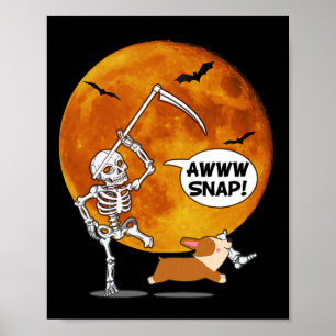 Affiche Skeleton Brossé Jambe Halloween Corgi Reaper Scyth