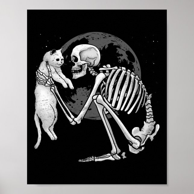 Affiche Skeleton Chat Crâne Kitty mignonne Fantôme Hallowe (Devant)