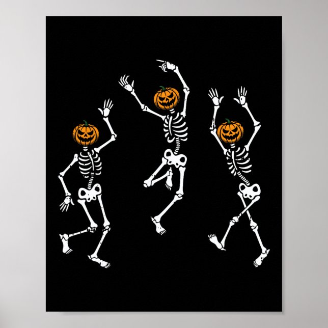 Affiche Skeleton Citrouille Danser Halloween Éffrayant Bon (Devant)