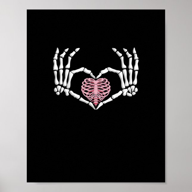 Affiche Skeleton Coeur main drôle Halloween Femmes Hommes (Devant)