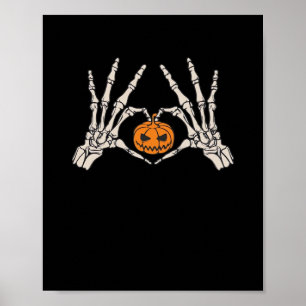 Affiche Skeleton Coeur main et Citrouille Drôle Hondelle c