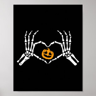 Affiche Skeleton Coeur main Halloween Costume os Pumpki