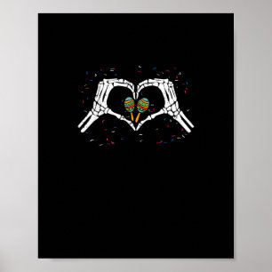 Affiche Skeleton Coeur main Maracas Cinco De Mayo Mexicain