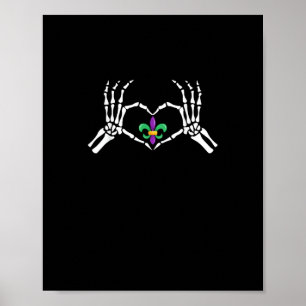 Affiche Skeleton Coeur main Mardi Gras