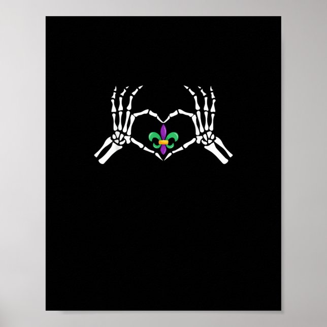 Affiche Skeleton Coeur main Mardi Gras (Devant)