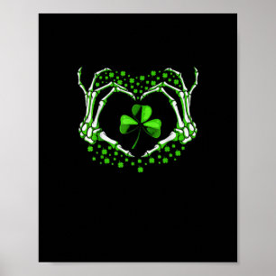 Affiche Skeleton Coeur main Shamrock Jour de la Saint Patr
