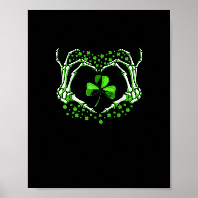 Affiche Skeleton Coeur main Shamrock Jour de la Saint Patr (Devant)