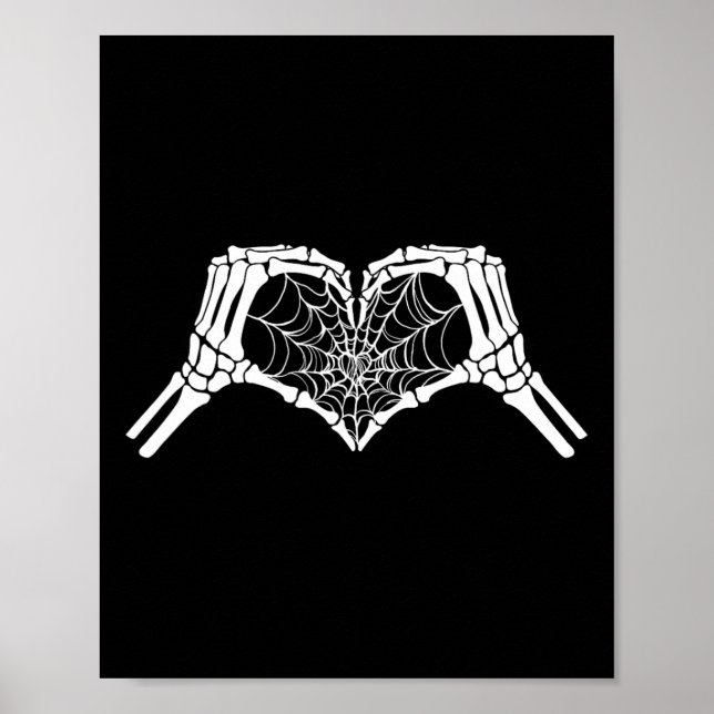 Affiche Skeleton Coeur mains Spiderweb Halloween Éffrayant (Devant)