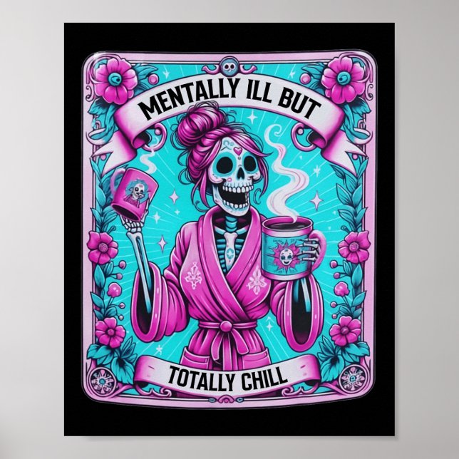 Affiche Skeleton Coffee Tarot Card Mental Mll Mais Totale (Devant)