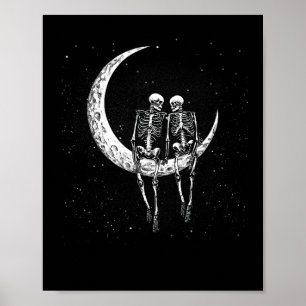 Affiche Skeleton Couple Sur Lune Amusants Costume Hallowee