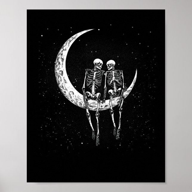 Affiche Skeleton Couple Sur Lune Amusants Costume Hallowee (Devant)
