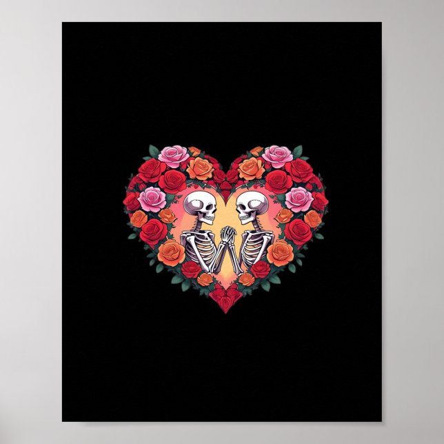 Affiche Skeleton Couple Tenant Les Mains Dans Un Coeur De  (Devant)