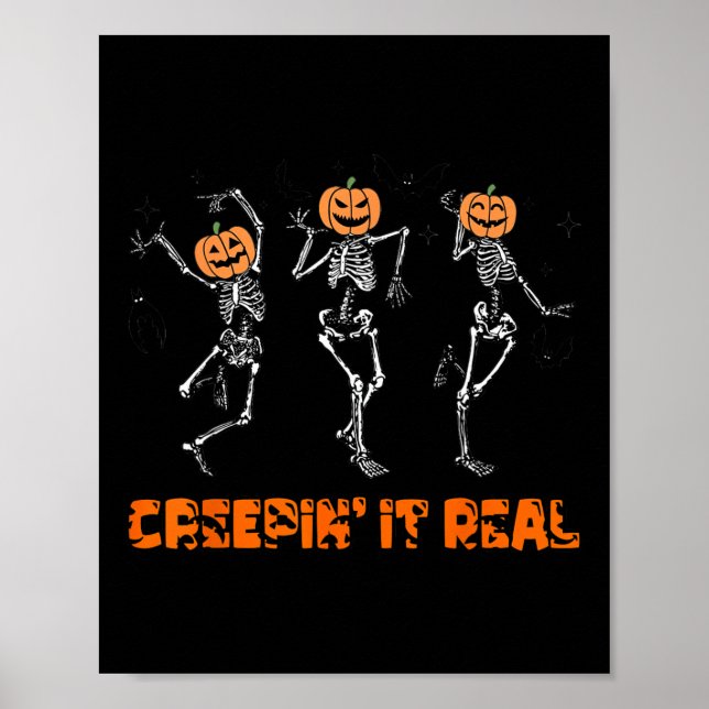 Affiche Skeleton Dansant Creeping It Real Halloween Drôle (Devant)
