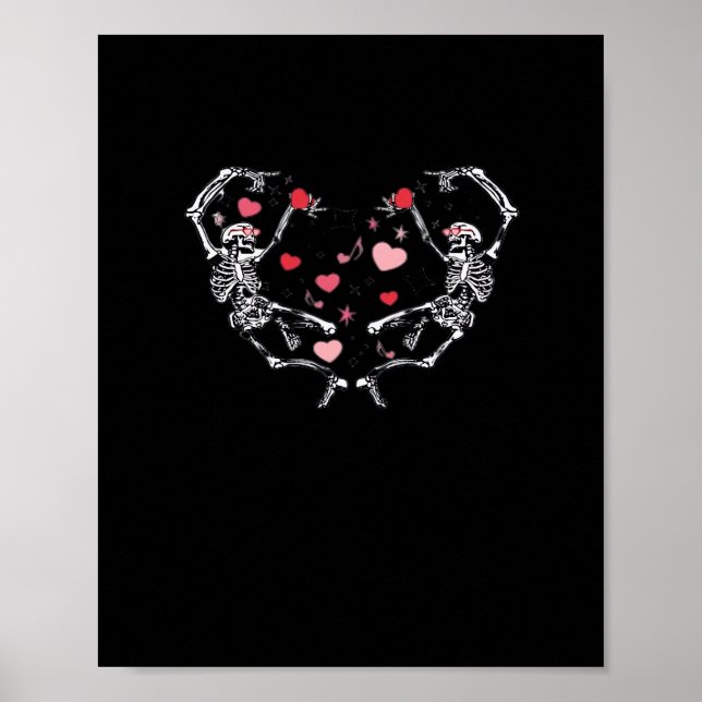 Affiche Skeleton Danser Coeur Saint Valentin Cadeau Crâne (Devant)