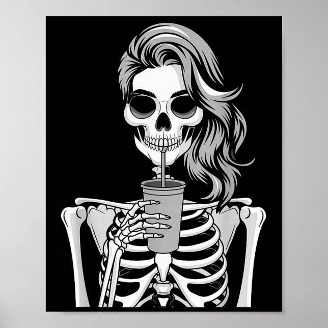 Affiche Skeleton Drinking Beverage Monochrome Gothic Hallo (Devant)
