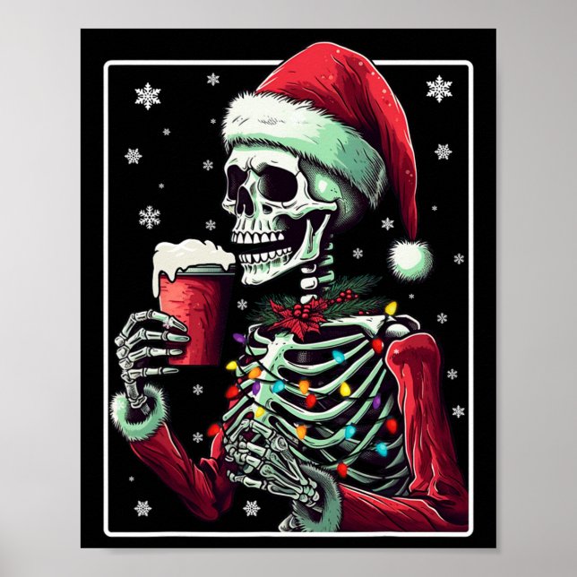 Affiche Skeleton Drinking Cocoa - Funny Hot Chocolate Xmas (Devant)