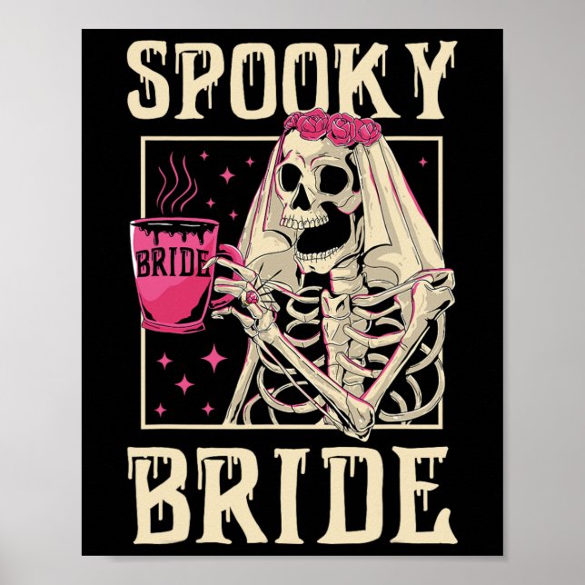 Affiche Skeleton Éffrayant Mariée Mariage Chelorette Hallo (Devant)