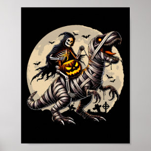 Affiche Skeleton équitation maman Dinosaur T Rex Citrouill