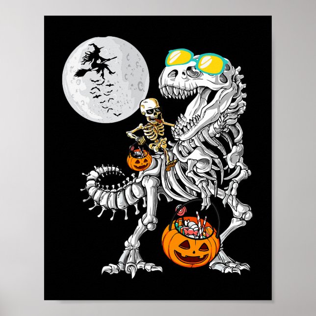 Affiche Skeleton équitation maman Dinosaur T Rex Halloween (Devant)